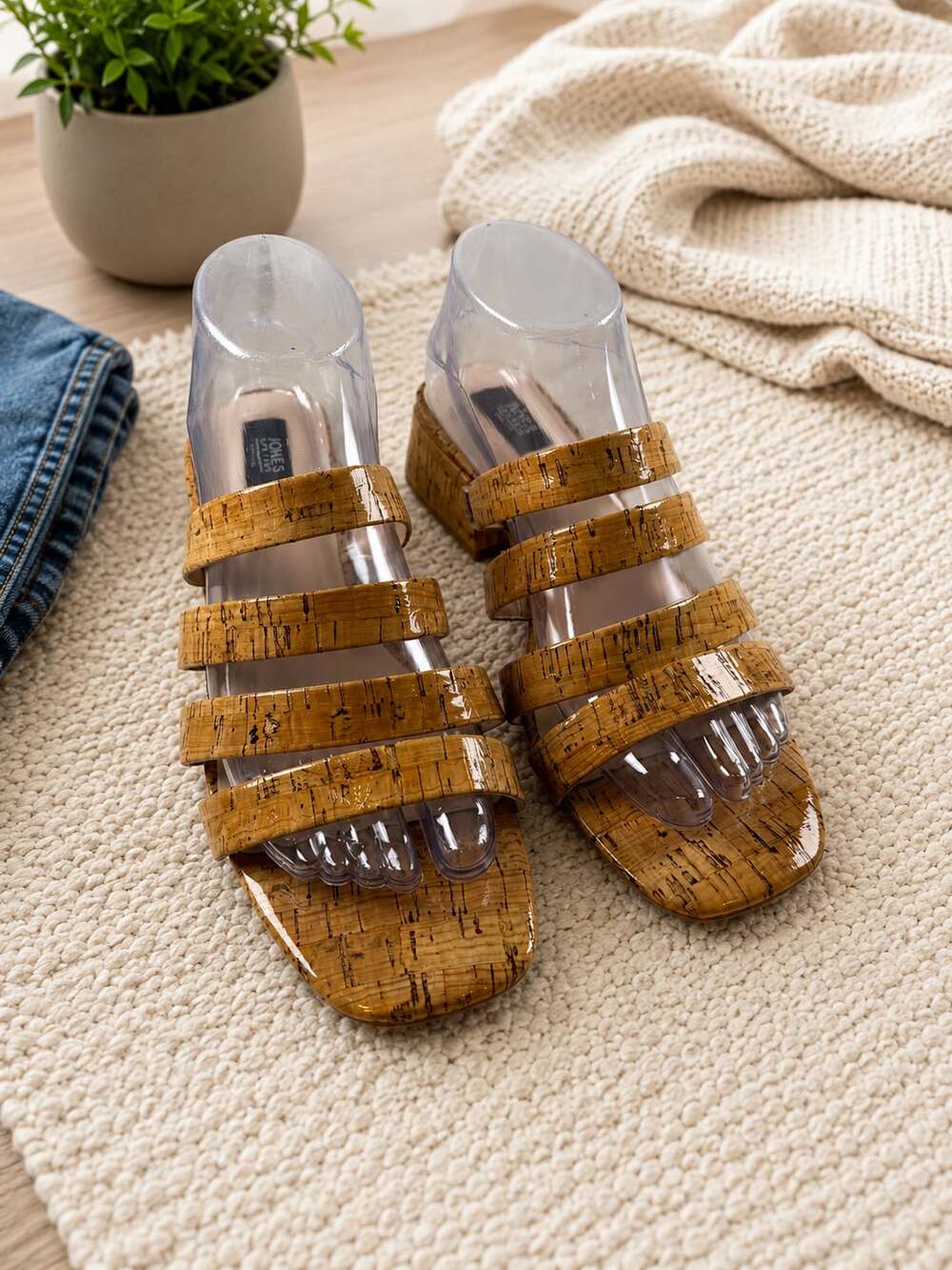 Jones New York Signature Cork Slide Sandals Block Heel Size 9M Boho Chic